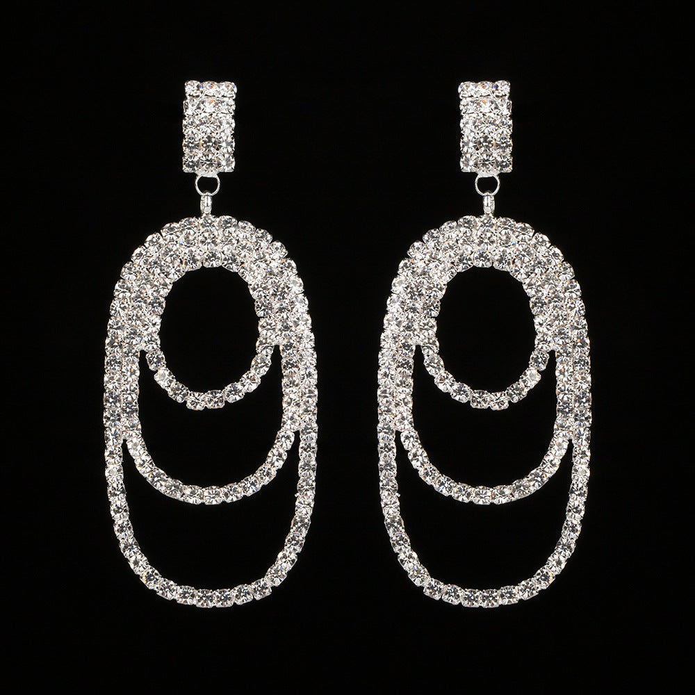 Boucles d'oreilles à la mode avec grand strass, anneau rond de style coréen