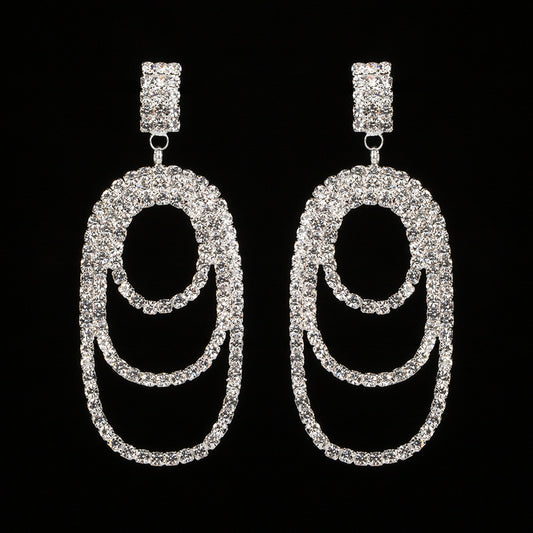 Boucles d'oreilles à la mode avec grand strass, anneau rond de style coréen