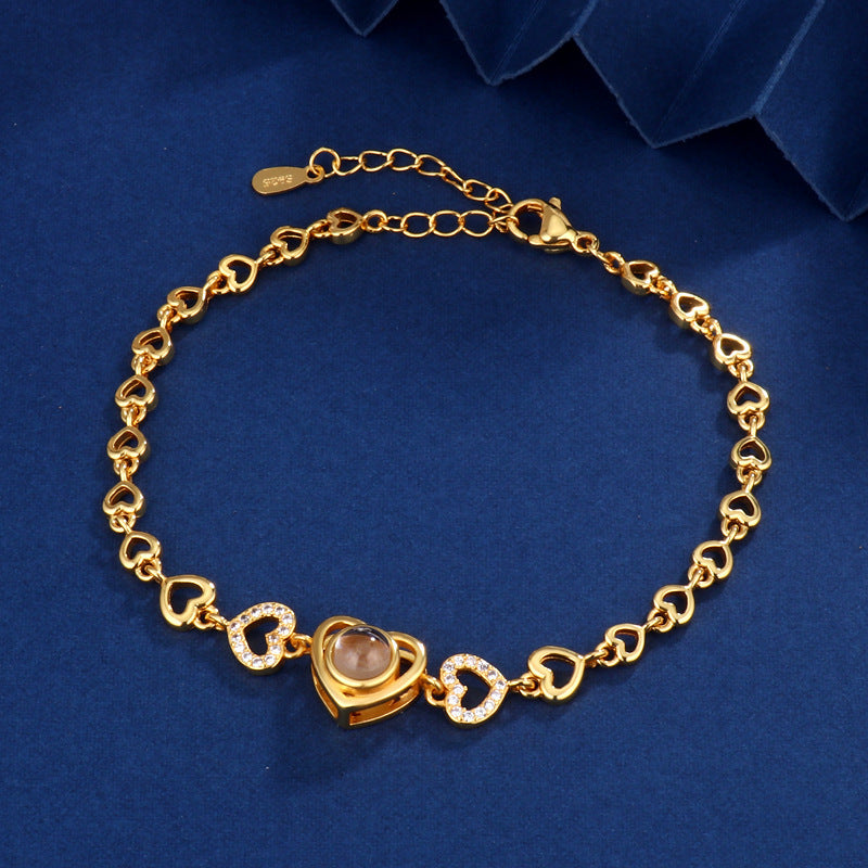 Bracelet Photo couleur HD en forme de cœur en Zircon, Projection d'amour, assorti à tout, à la mode