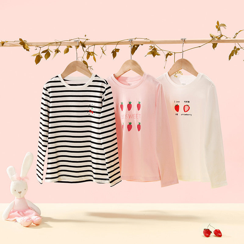 Ropa para niños Camisetas para niñas Camisa de fondo de algodón dulce para niñas grandes y de manga larga