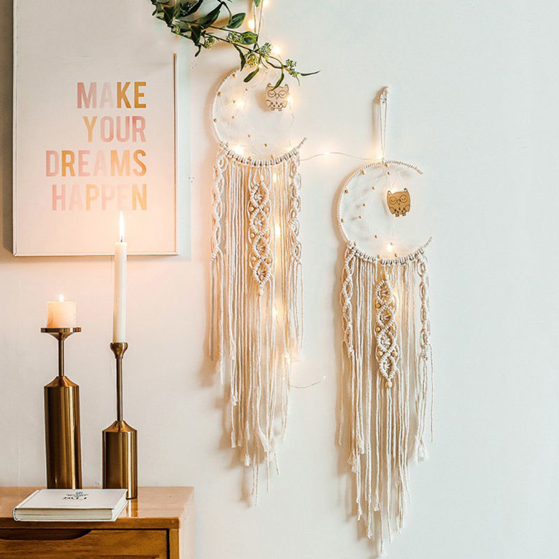 Woven Tapestry Star Moon Decoration Dreamcatcher Hanging Lamp Bedroom Wall Hanging