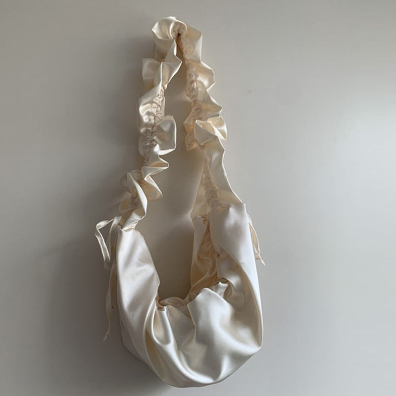 Aisselles Satin polyvalent décontracté plissé dentelle cordon conception grande capacité sac à bandoulière