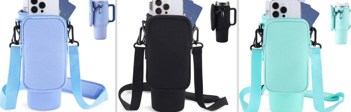 Slok Sac de transport pour bouteille d'eau, compatible avec un gobelet de 1 134 g avec poignée, porte-bouteille d'eau moderne avec sangle réglable simple pour la marche en plein air, la randonnée, les voyages, les sports - Bleu violet