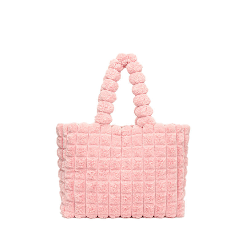 Sacs à main à carreaux mode hiver haute capacité Shopping sac en peluche Style coréen personnalisé concepteur sacs fourre-tout de luxe pour les femmes