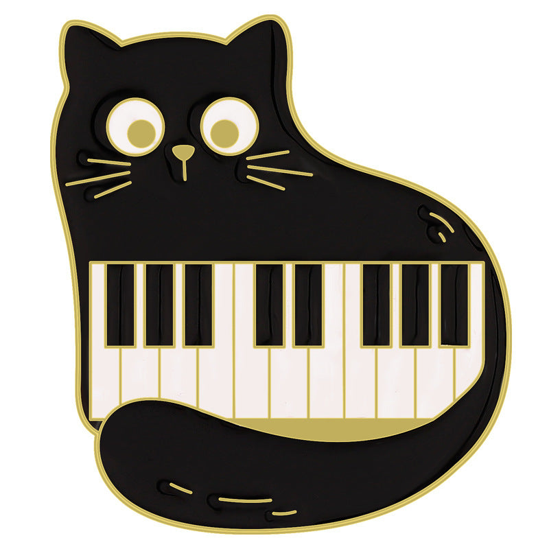 Broche en alliage de notes de piano de chat noir mignon