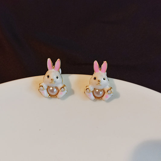 Boucles d'oreilles à tige en forme de lapin doux et mignon, aiguille en argent 925