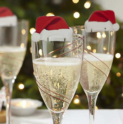 Chapeau de noël rouge en papier, 10 pièces, carte de coupe de vin, de Champagne, décor de Table de fête de noël, décorations DIY pour la maison 