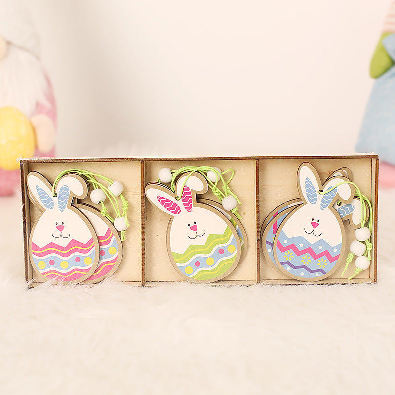 Oeuf de lapin de pâques, peinture animale, pendentif, artisanat en bois