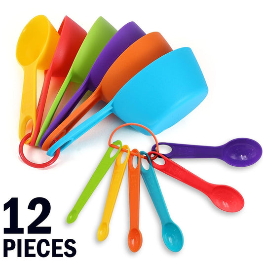 Tazas y cucharas medidoras multicolores, juego de 12 piezas, utensilios de cocina de plástico