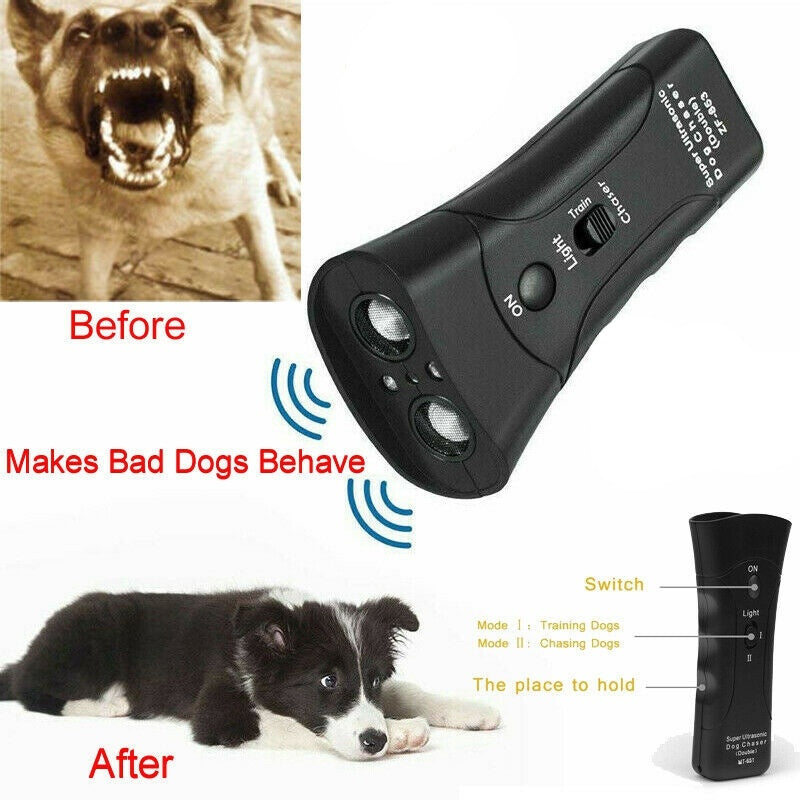 Dispositivo de entrenamiento para perros antiladridos 3 en 1, repelente ultrasónico de entrenamiento para perros, linterna LED