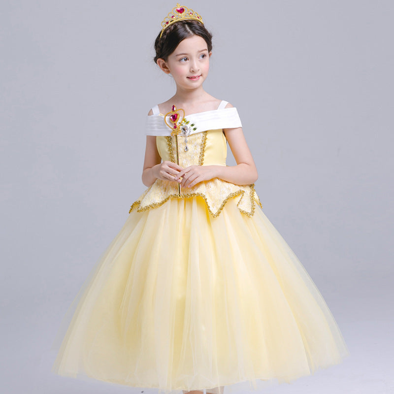 Robe princesse Aurora pour filles, Costume d'halloween, vêtements de spectacle
