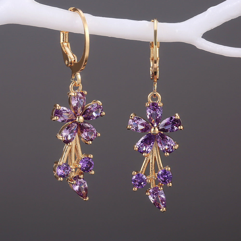 Boucles d'oreilles à fleurs en Zircon incrustées de cuivre OL à la mode