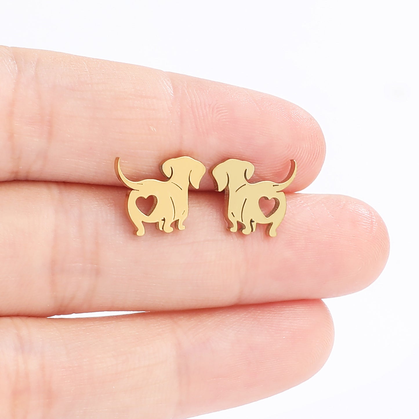 Boucles d'oreilles en forme d'amour pour chien, clous d'oreilles en acier inoxydable, ornement