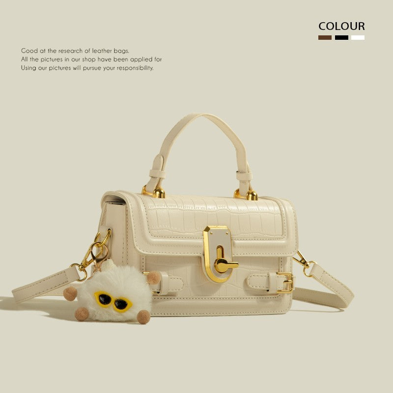 Petit sac carré à bandoulière avec pendentif mignon, motif de pierre exquis, couleur unie