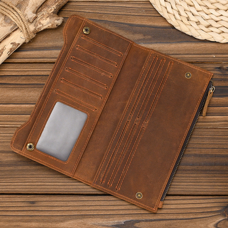 Cartera con hebilla y múltiples ranuras para tarjetas de cuero Crazy Horse para hombre