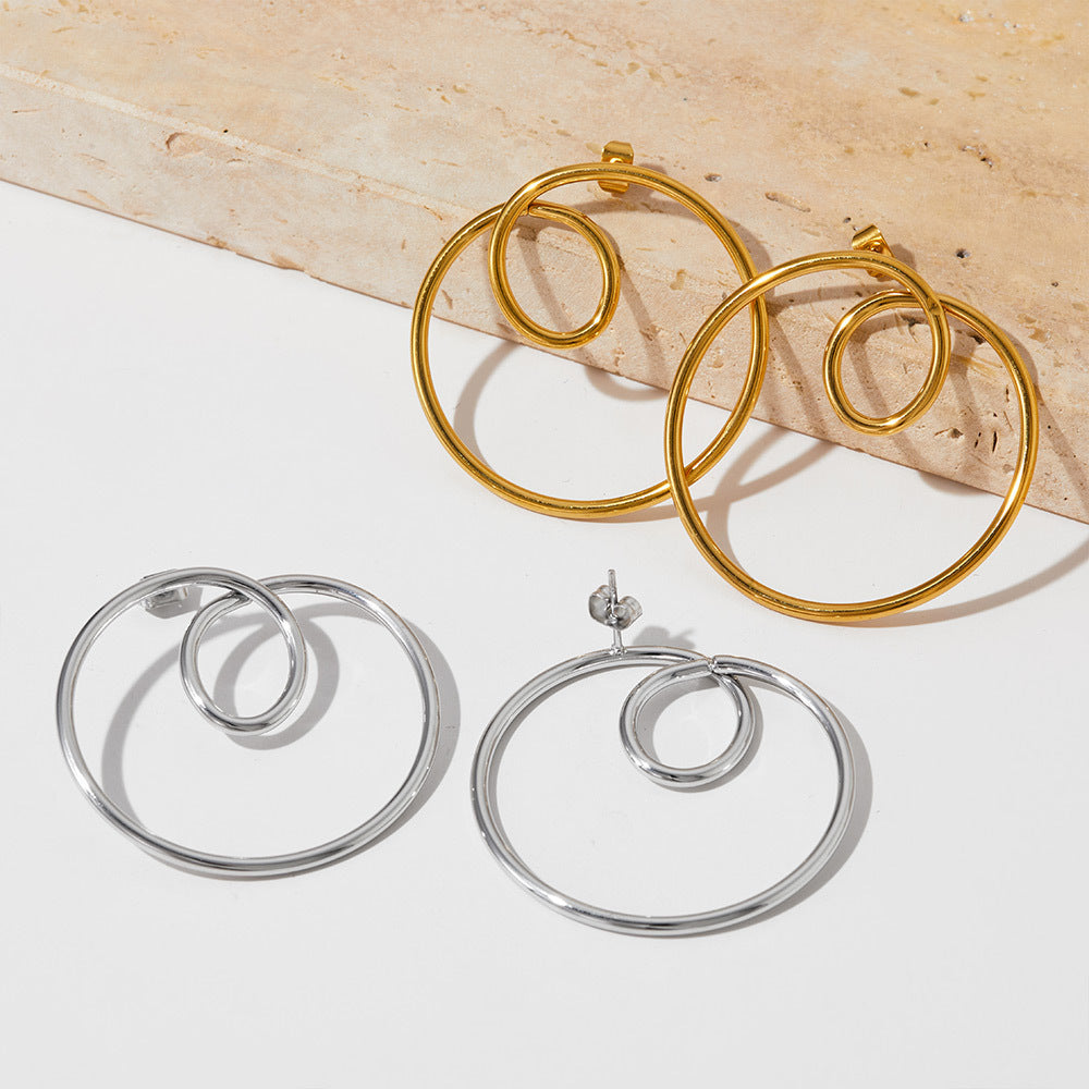 Boucles d'oreilles épurées Boucles d'oreilles courbes en cercle géométrique en acier inoxydable