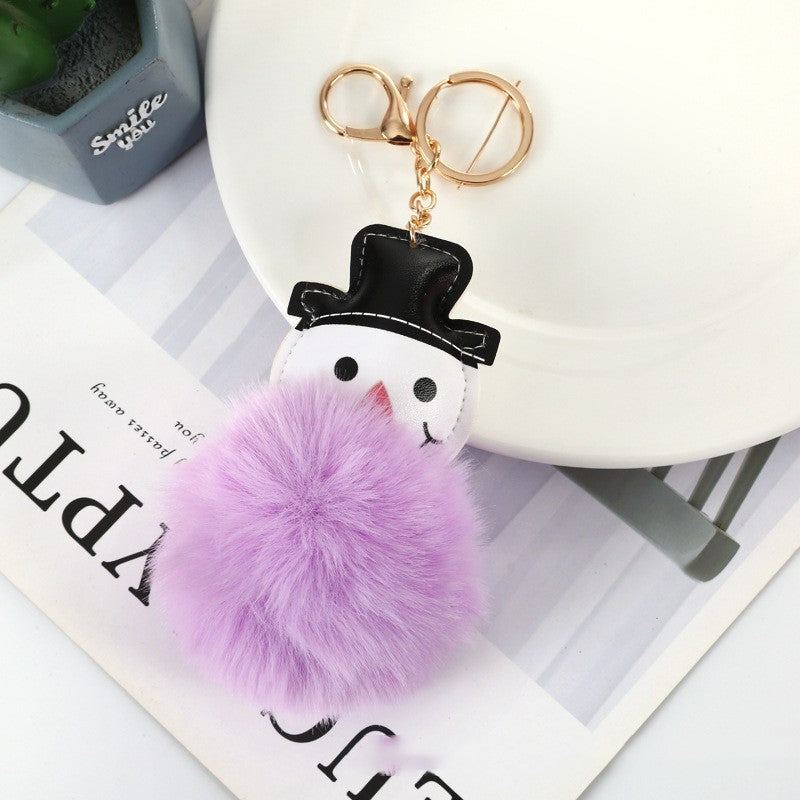Pendentif porte-clés boule de fourrure de bonhomme de neige mignon
