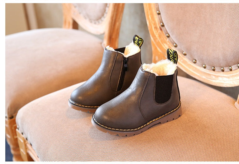 Chaussures pour enfants d'automne et d'hiver bottes courtes bottes en cuir pour garçons filles Europe et États-Unis grandes bottes pour enfants bottes simples 