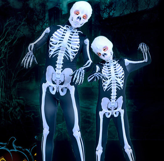 Halloween Skeleton Costume Scary Skeleton Skull Costume Jumpsuit Carnival Party Clothing