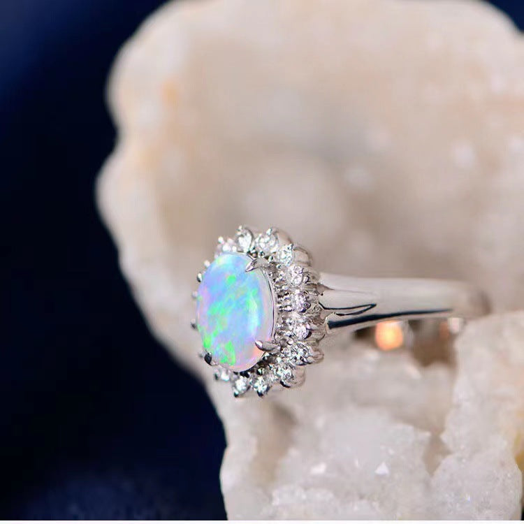 Plated 925 Inlaid Zircon Opal Exquisite Fashion Ring