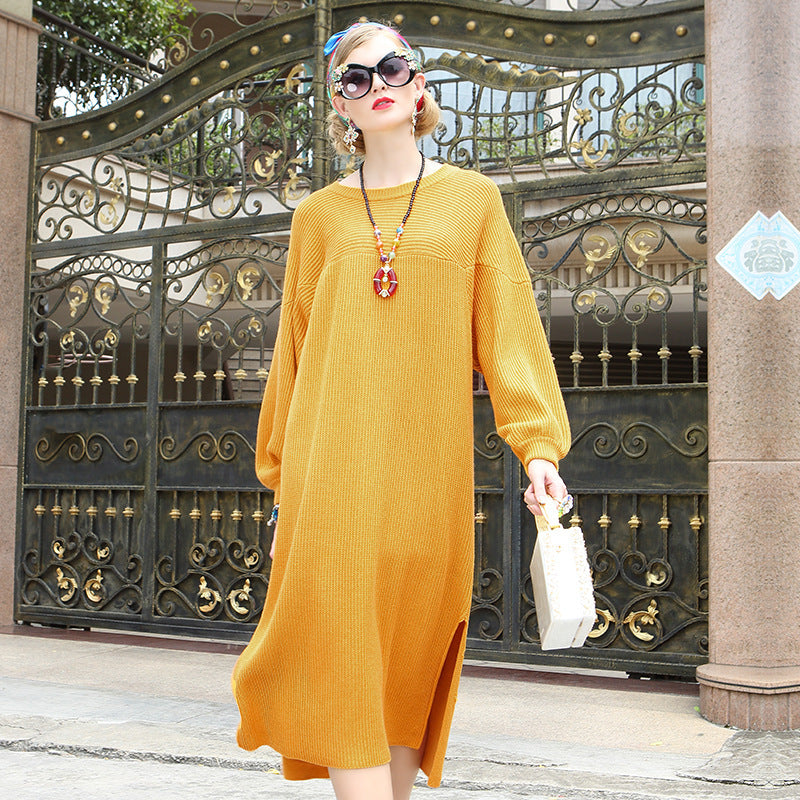 Robe pull en tricot de couleur unie, chaude, à manches longues, grande taille, robe de maternité pour grosse sœur, hiver 