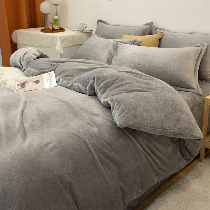 Housse de couette quatre pièces en peluche polaire double face jaune chaud