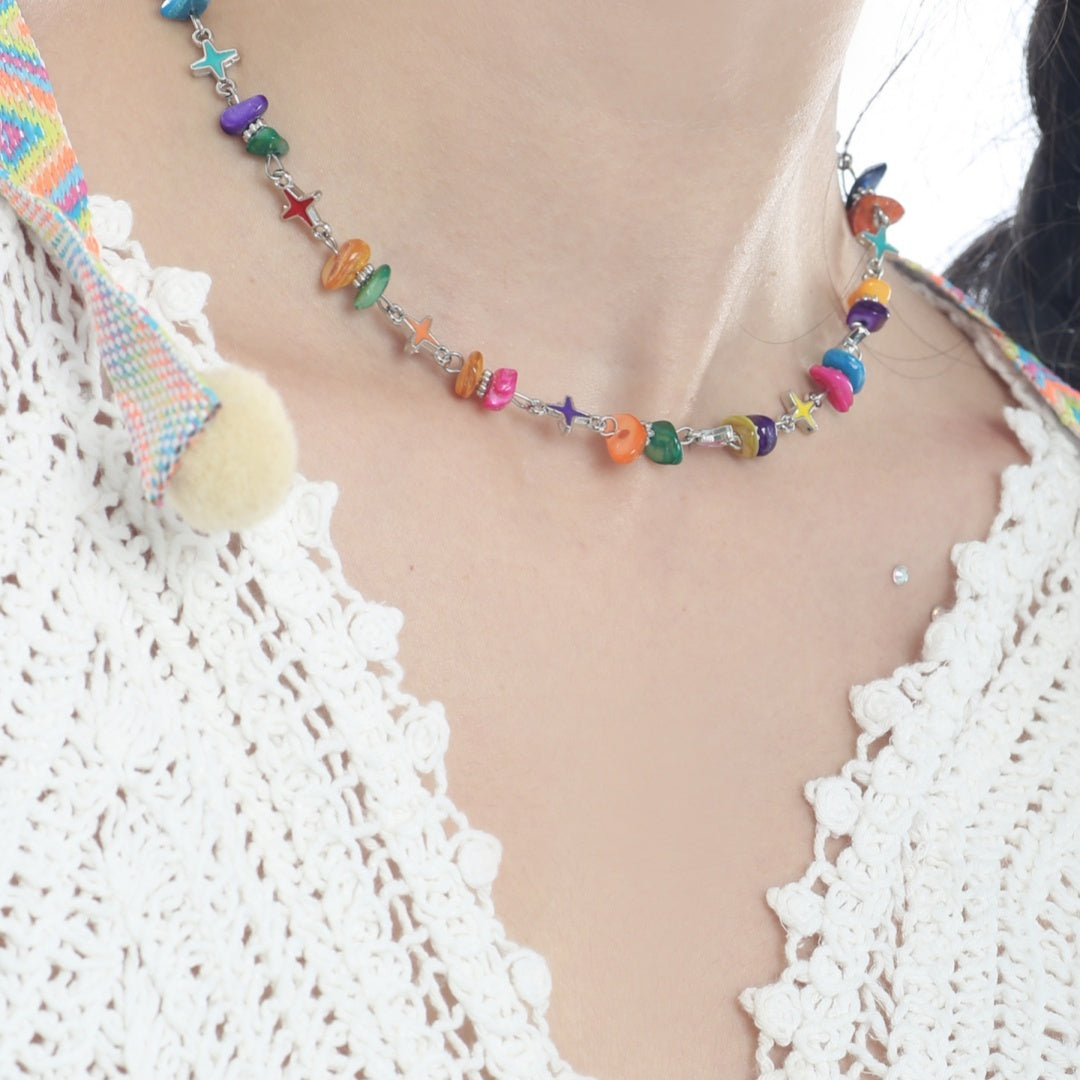 Collar de estrellas de ocho puntas de epoxi de grava irregular para mujer