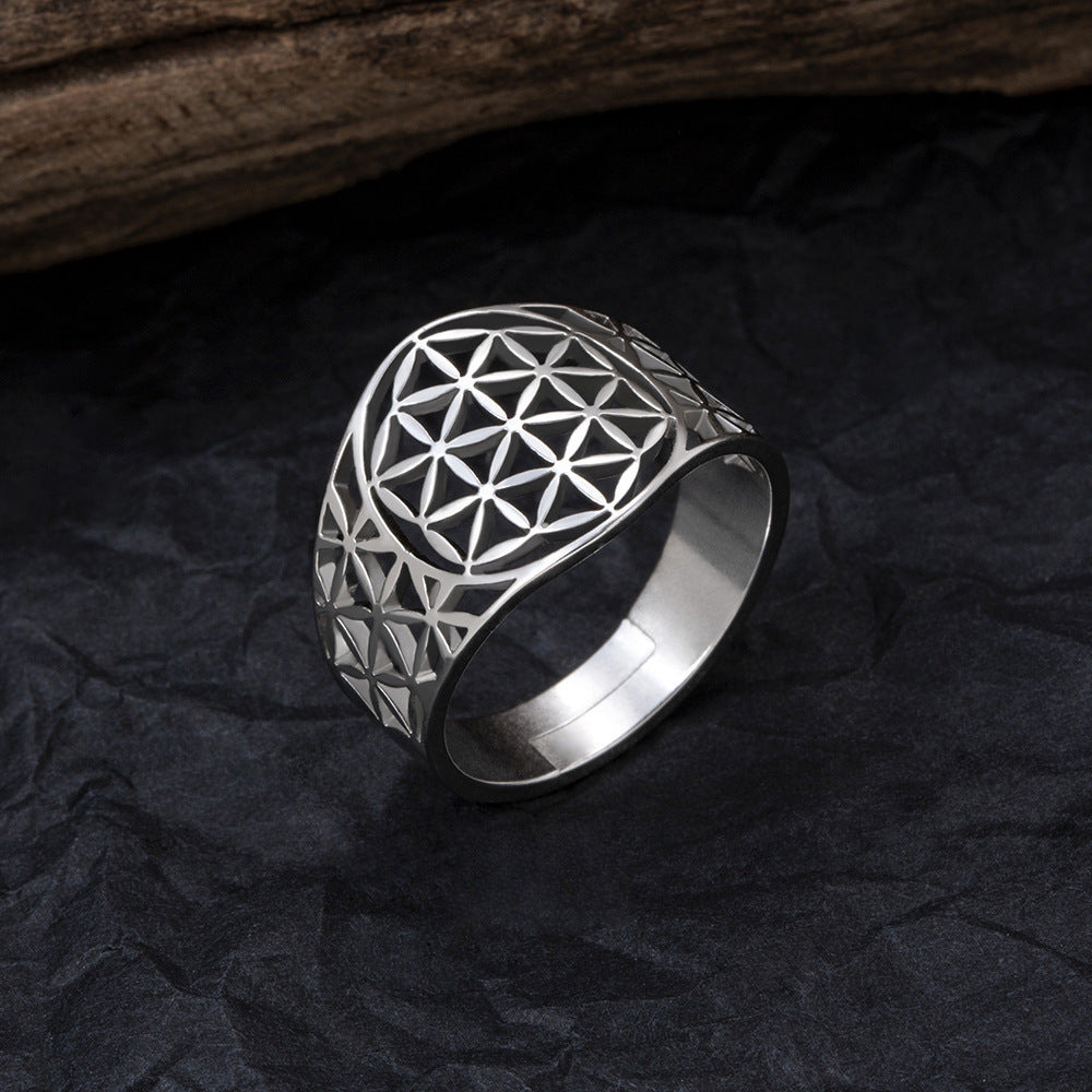 Stainless Steel Hollow Six-side Eight-pointed Stars Ring
