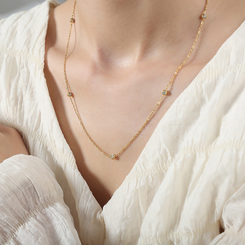 Titanium Steel Gold Plated Diamond Inlaid Clavicle Chain Women's Necklace