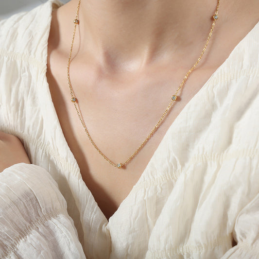 Titanium Steel Gold Plated Diamond Inlaid Clavicle Chain Women's Necklace