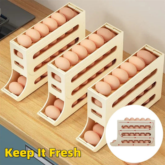 Réfrigérateur 4 couches automatique rouleau à œufs plateau à œufs coulissant porte latérale du réfrigérateur support de grande capacité boîte de rangement des œufs Gadgets de cuisine