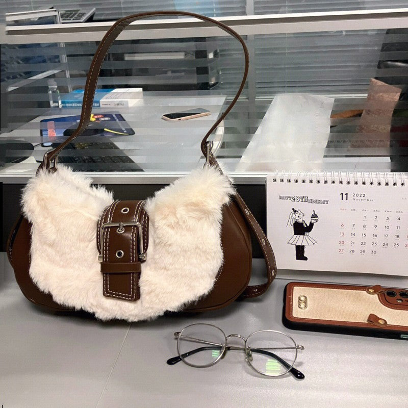 Sac sous les bras en peluche Sac à bandoulière portable pour femme