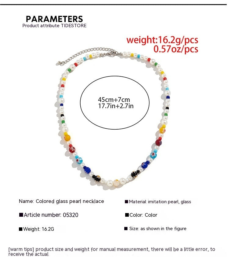 Colored Glaze Small Flower Stitching Color Beaded Necklace