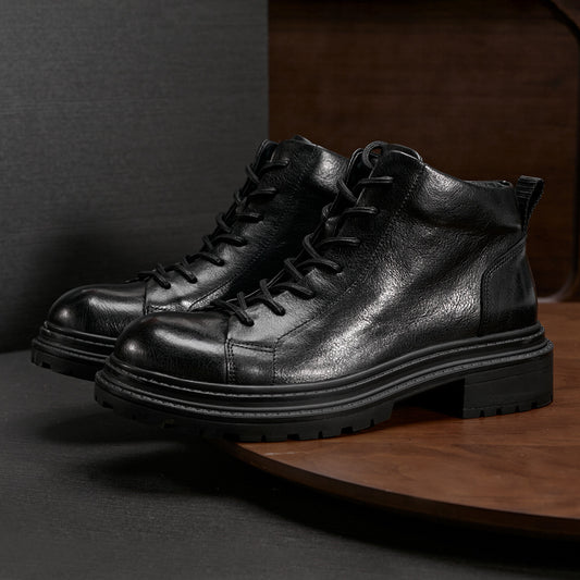 Bottes de travail en cuir véritable pour hommes, bottes d'automne et d'hiver à fond épais