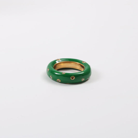 Anillo de esmalte verde Material de acero titanio para mujer