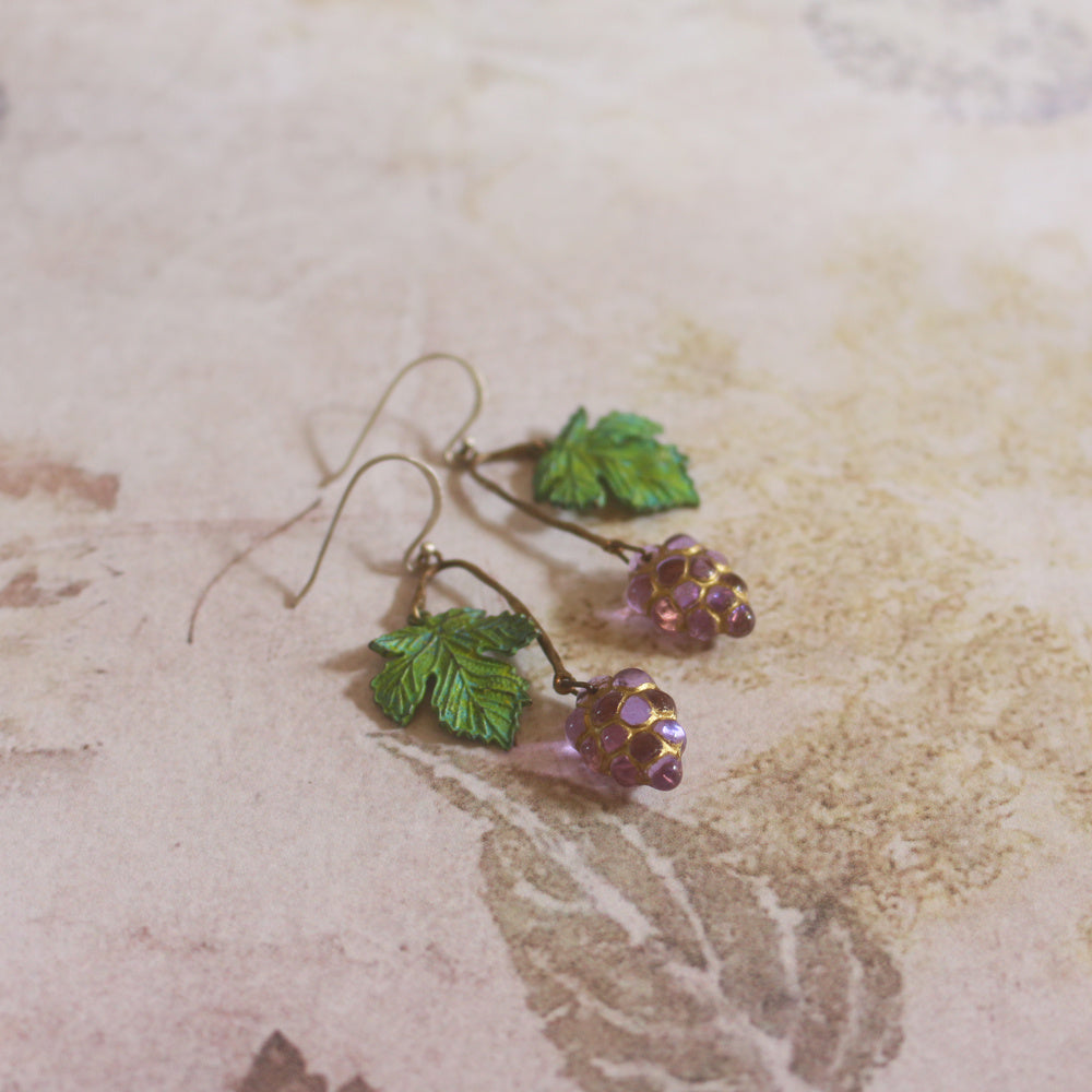 Grape Vine Vintage Verdigris Old Grape Glaze Earrings