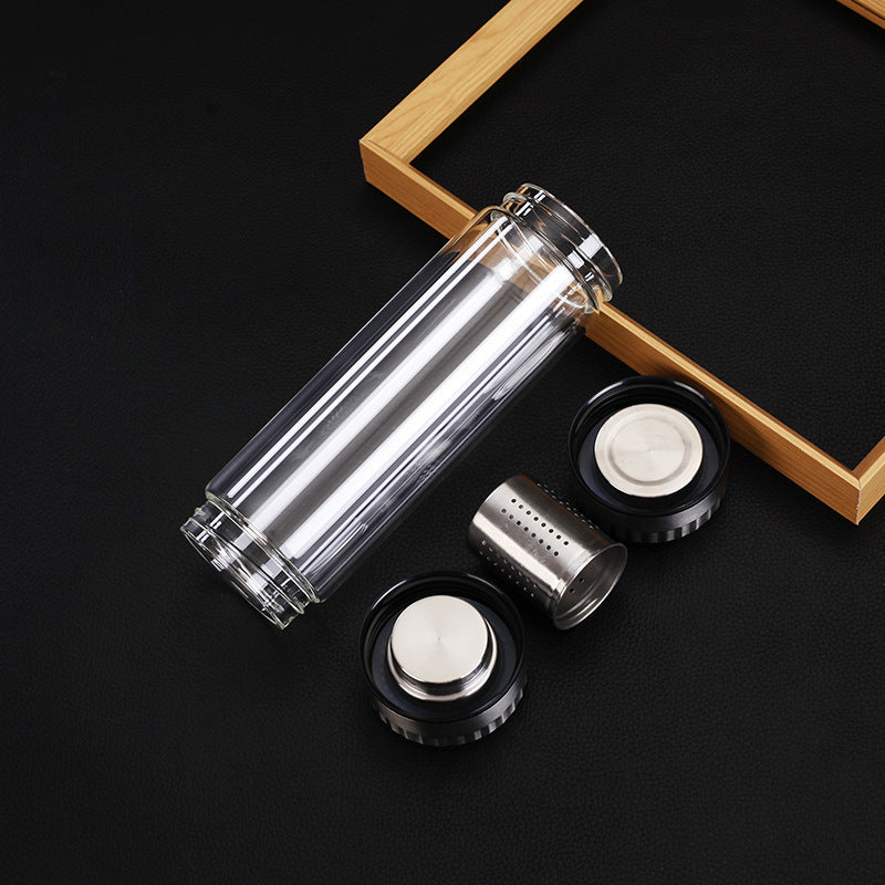 Bouteille de thé en bouteille d'eau en bouteille, infuseur avec filtre, infuseur à thé en acier inoxydable, verre à double paroi, gobelet d'eau de sport