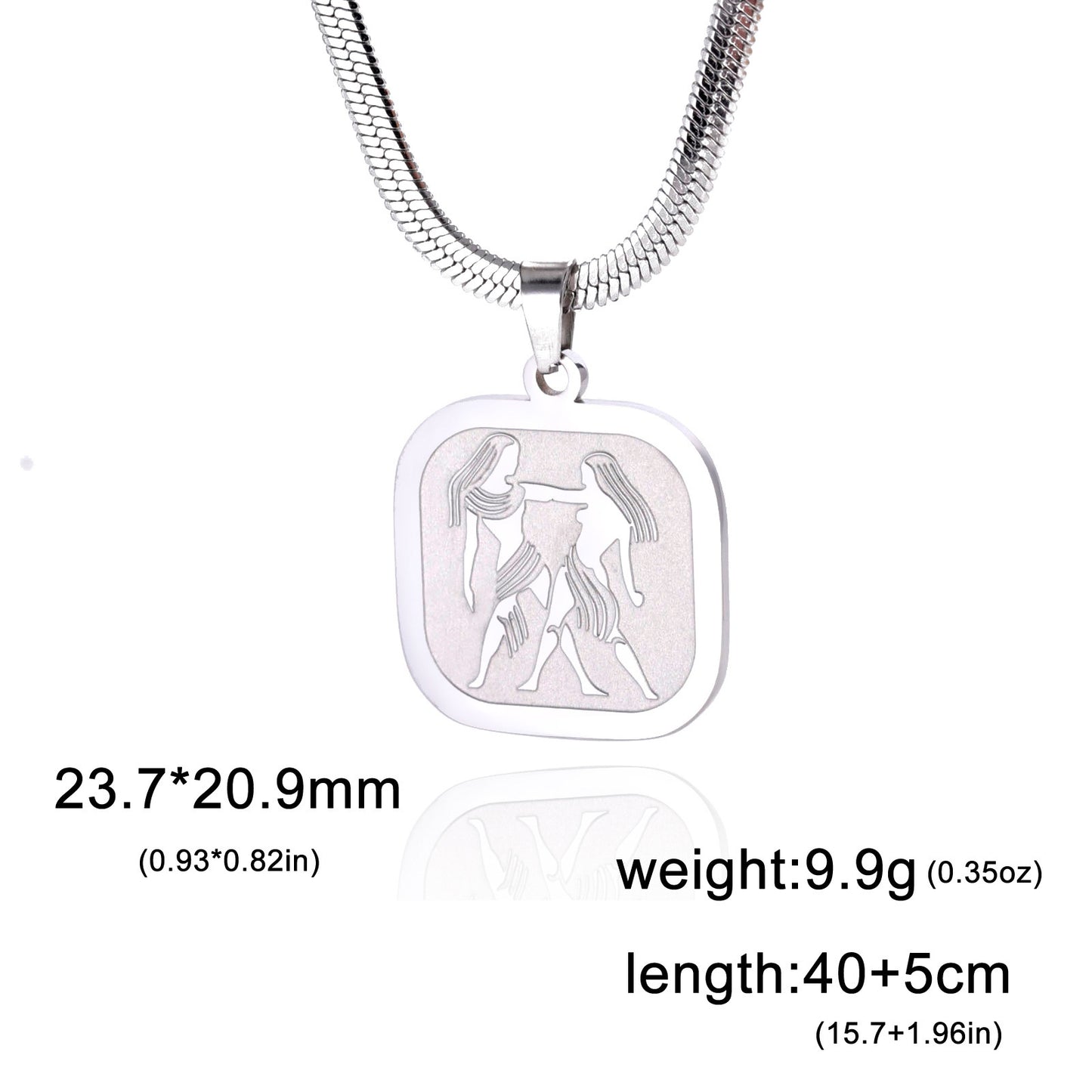 All-match Twelve Constellation Small Square Brand Stainless Steel Necklace