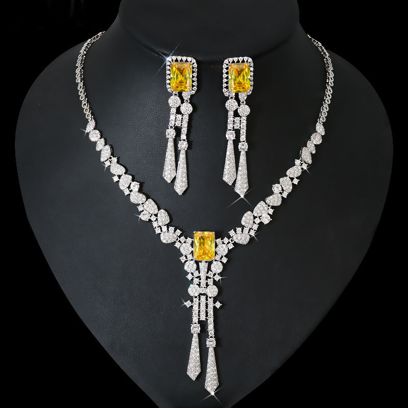 Bijoux en Zircon avec fleurs et diamants, collier de costume, boucles d'oreilles à épingle en argent