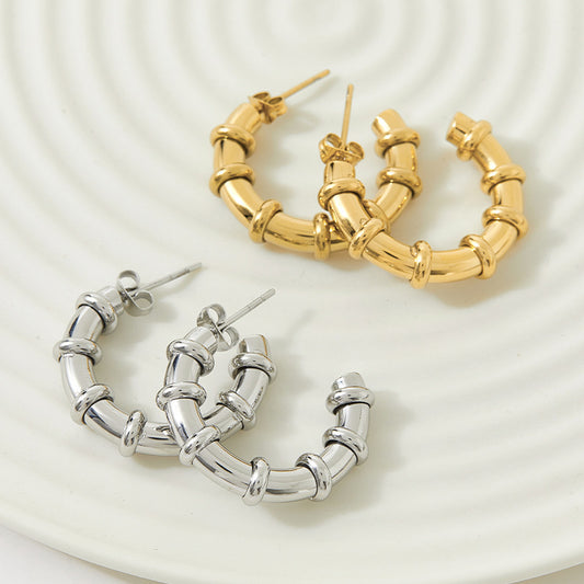 Boucle d'oreille en forme de C en acier inoxydable, boucles d'oreilles en acier titane blanc
