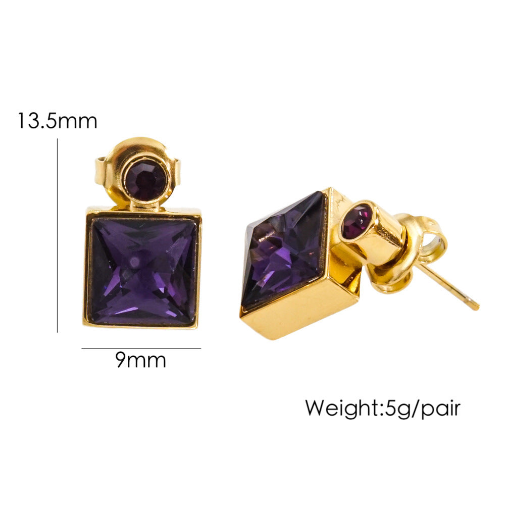 Elegant High Sense Inlaid Zircon Square Women's Ear Studs
