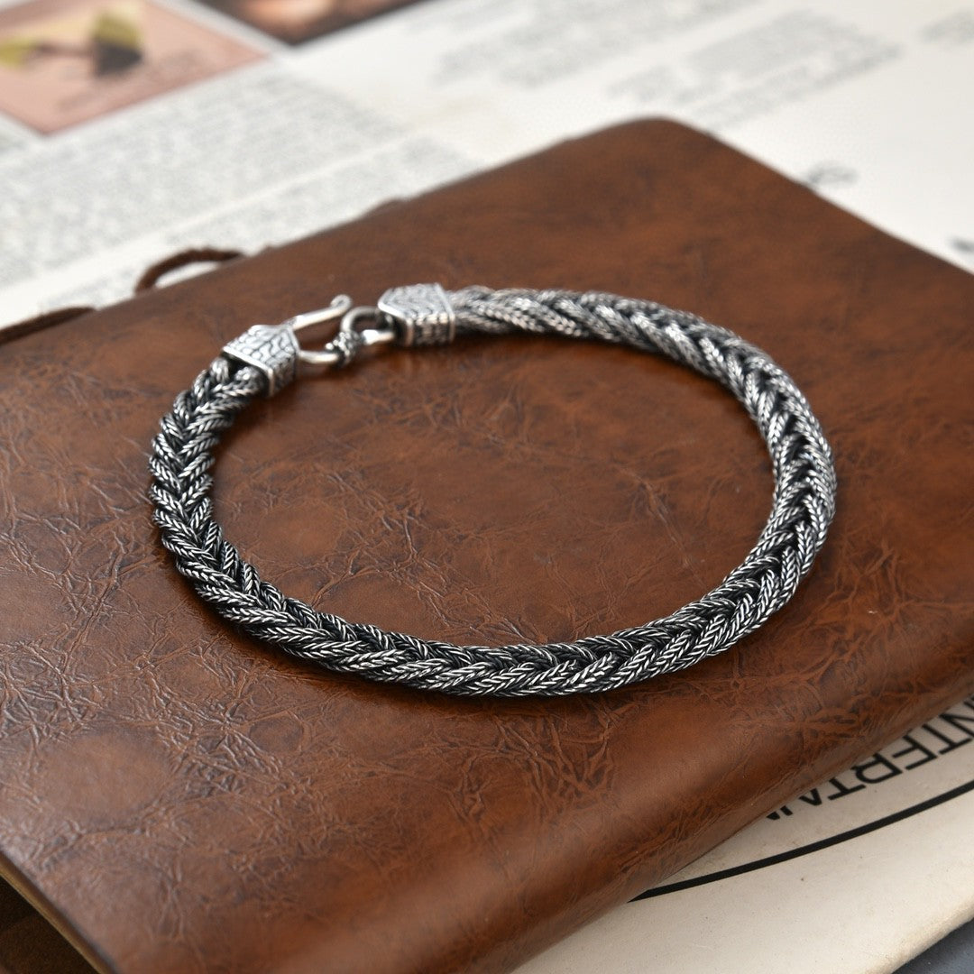 Nouveau Bracelet tissé à la main en argent 925 pour hommes