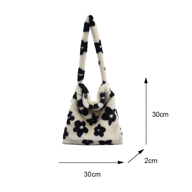 Sac à main portable en peluche pour femme
