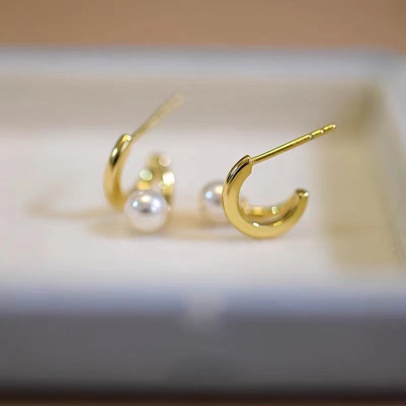 Boucles d'oreilles à aiguilles en argent Sterling sauvage, Style froid Simple, boucles d'oreilles géométriques en forme de perle