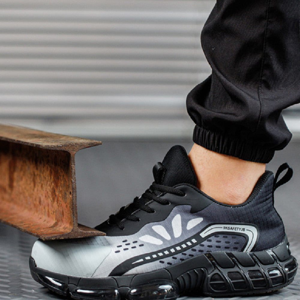Chaussures de sécurité de travail fines Flyknit, résistantes à l'usure, Anti-écrasement et Anti-pénétration, respirantes et absorbant les chocs