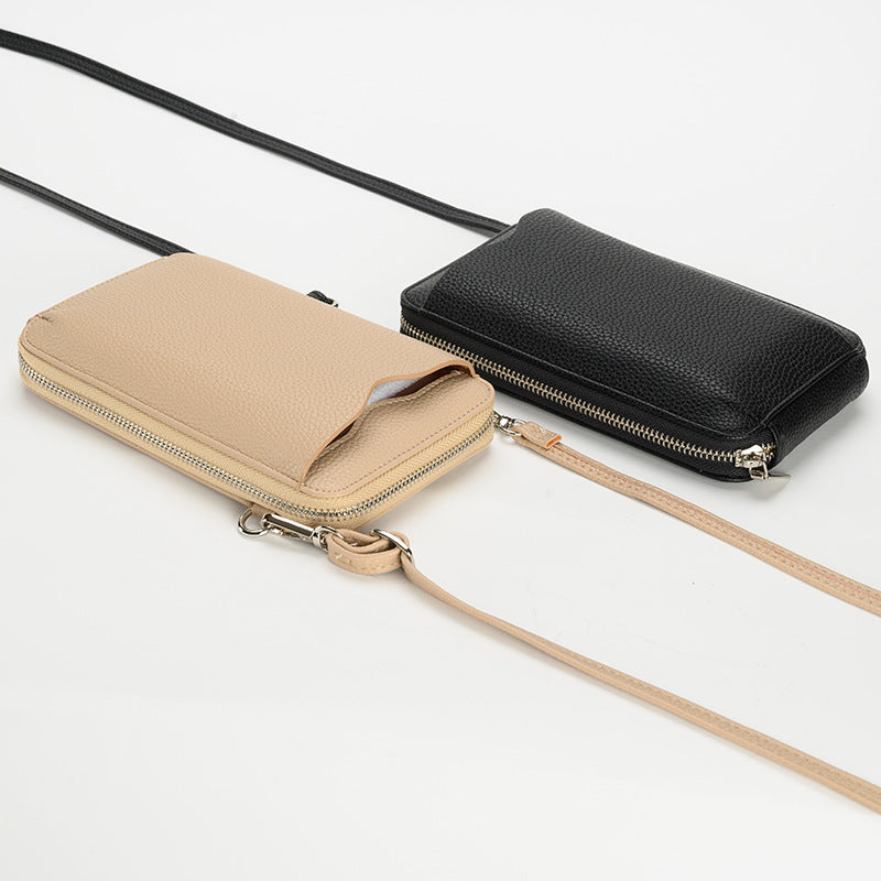 Sacs pour téléphone portable à motif litchi de haute qualité pour femmes, petit sac à bandoulière, portefeuille Long