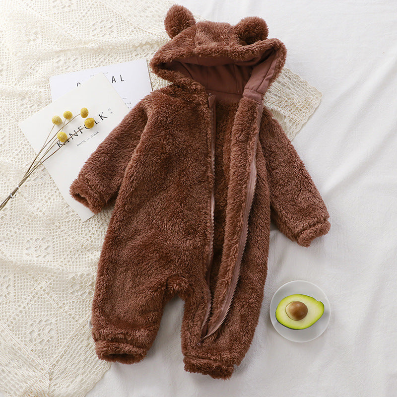 Barboteuse chaude une pièce pour bébé, vêtements d'extérieur en peluche pour nouveau-né, hiver