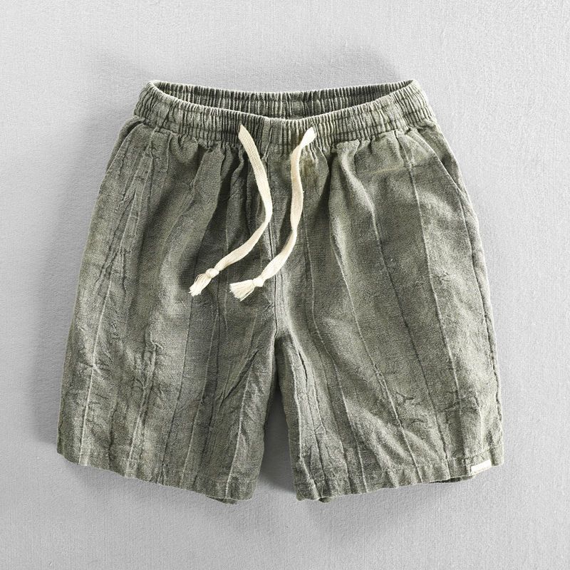 Men's Casual Cropped Pants Cotton Linen Dirty Dyed Contrast Color Loose Plus Size Shorts