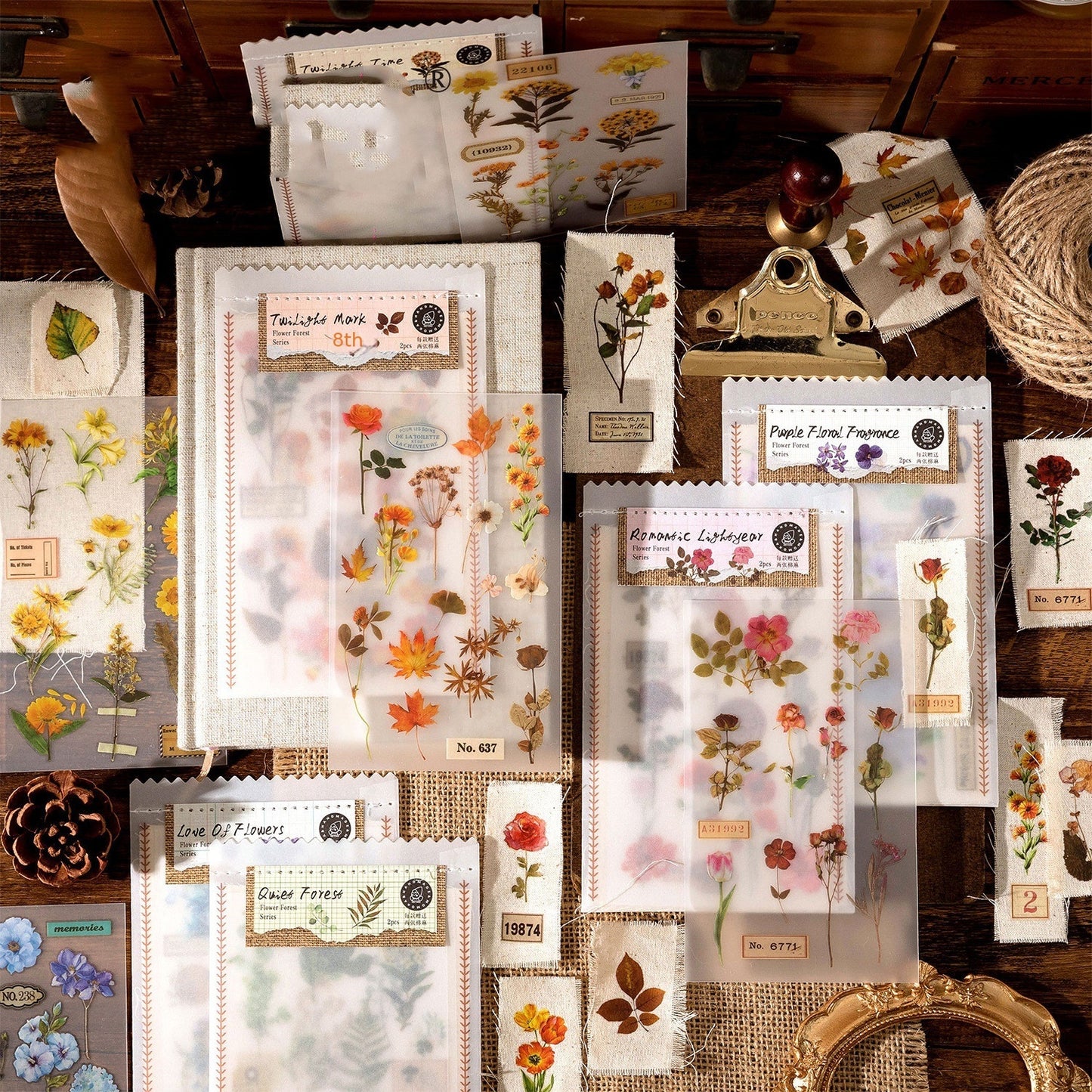 Pack de matériel d'autocollant de la série Huazhisen, étiquette forestière de style artistique