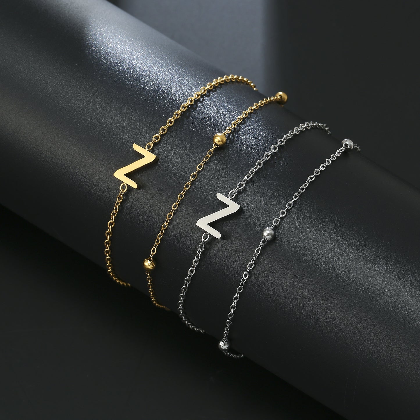 Cut Titanium Steel Double-layer Chain 26 Letters Pendant Bracelet